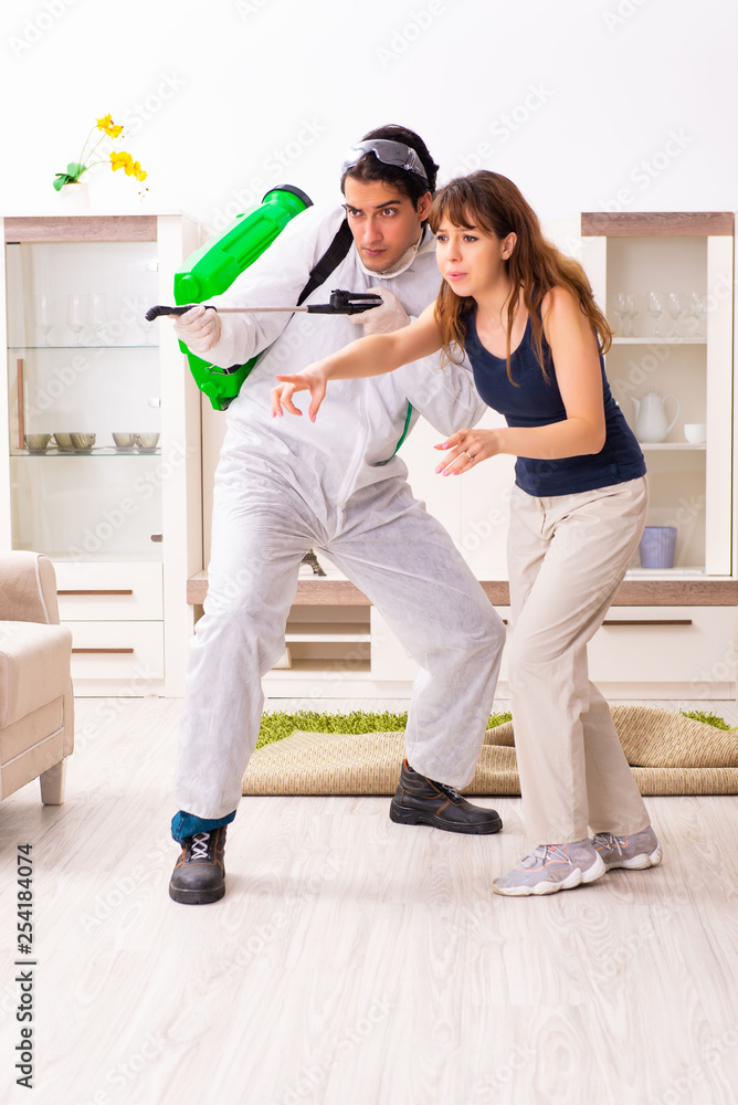 Young professional contractor doing pest control at flat Young professional contractor doing pest control at flat