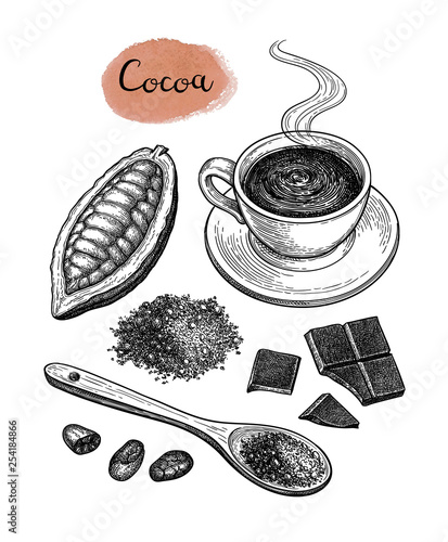 Cocoa and chocolate set.