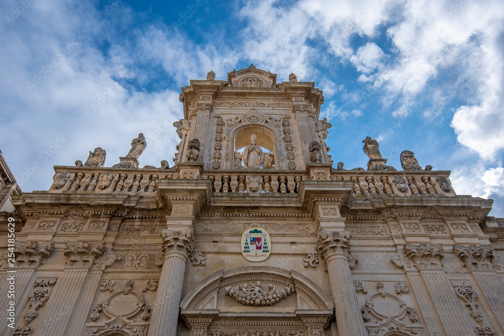 Piazza del Duomo square , Virgin Mary Cathedral ( Basilica di Santa Maria Assunta in Cielo ) , Caritas Diocesana in Lecce - Puglia, Italy. Baroque city of Apulia Piazza del Duomo square , Virgin Mary Cathedral ( Basilica di Santa Maria Assunta in Cielo ) , Caritas Diocesana in Lecce - Puglia, Italy. Baroque city of Apulia