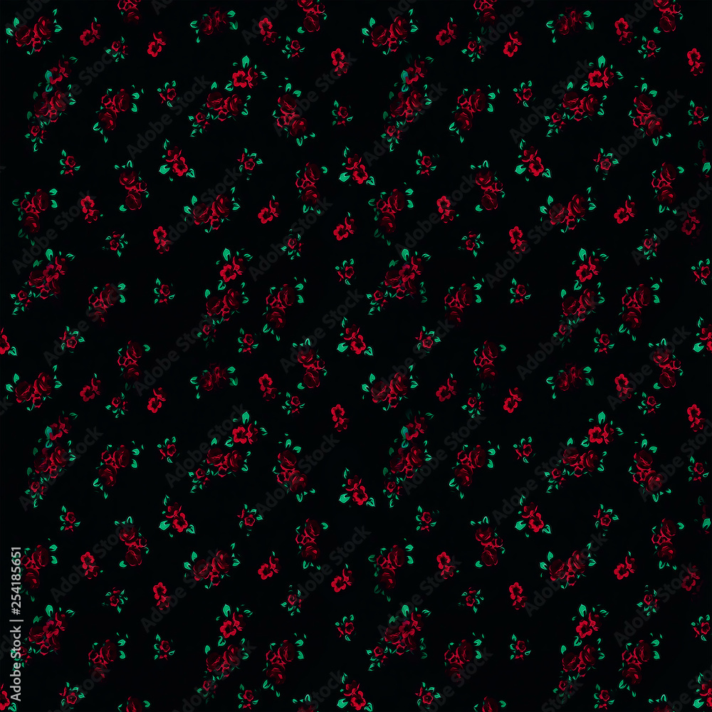 Trendy dark Floral pattern of red flowers. Seamless vector texture. for fashion prints. Printing with in hand drawn style on black background Trendy dark Floral pattern of red flowers. Seamless vector texture. for fashion prints. Printing with in hand drawn style on black background