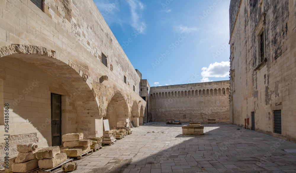 Lecce Castle (Castello Carlo V) courtyard in the old town of Lecce, Puglia, Italy. A region of Apulia