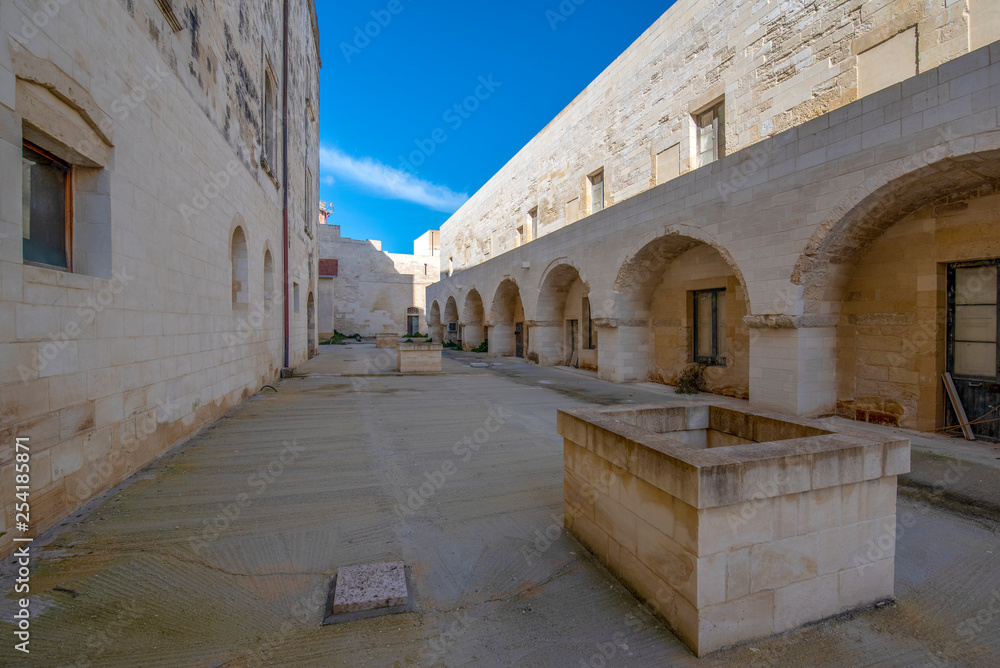 Lecce Castle (Castello Carlo V) courtyard in the old town of Lecce, Puglia, Italy. A region of Apulia