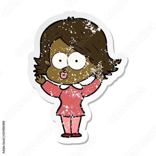distressed sticker of a cartoon girl pouting