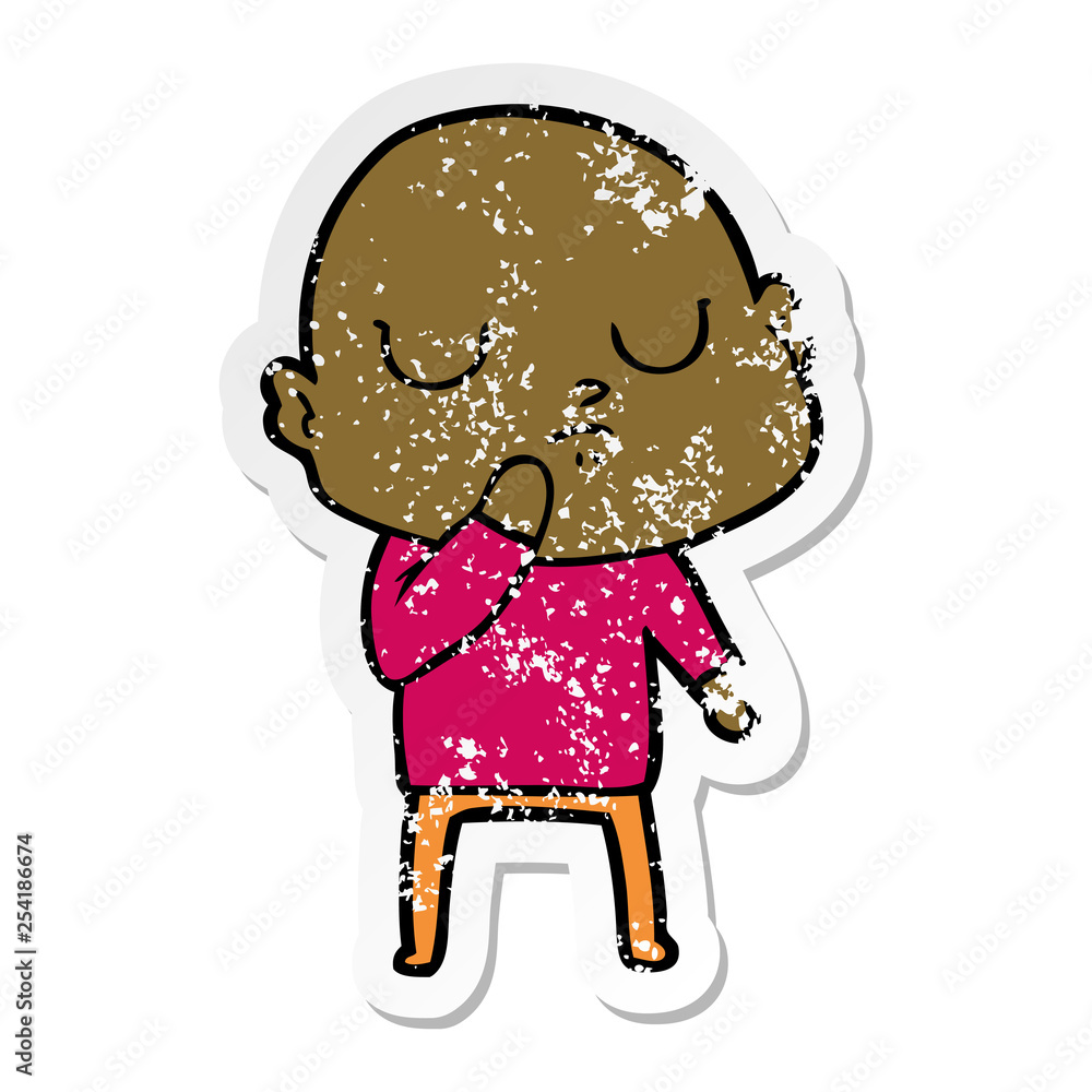 distressed sticker of a cartoon bald man distressed sticker of a cartoon bald man