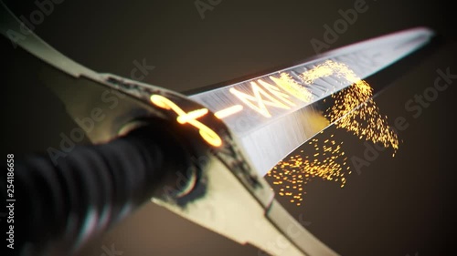 Ancient runic enchanted sword slowly gaining its power. Fire particle runes 4KHD