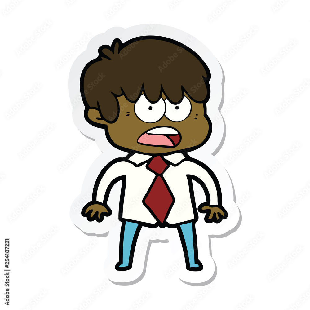 sticker of a worried cartoon boy sticker of a worried cartoon boy
