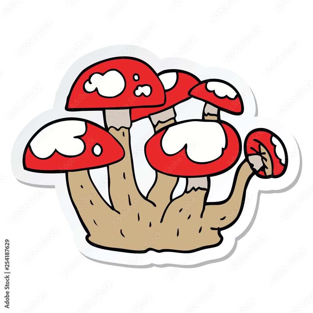 sticker of a cartoon mushrooms sticker of a cartoon mushrooms
