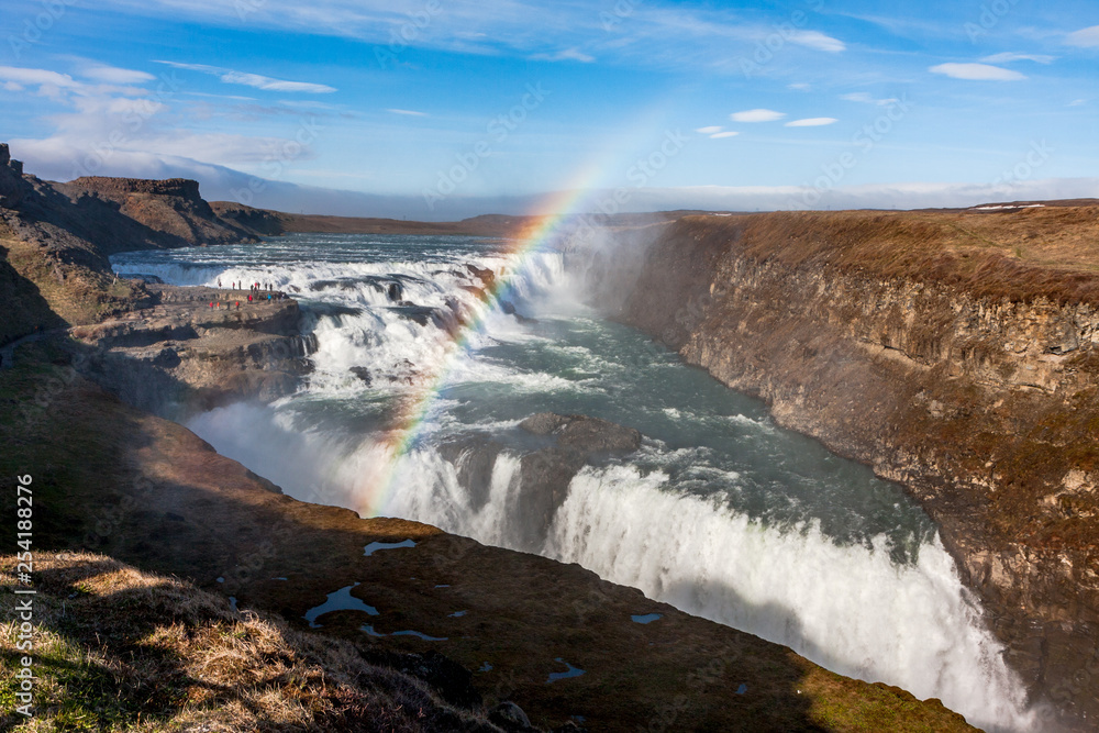 landscape overlooking the waterfall with a rainbow - Iceland, Gullfoss - Image
