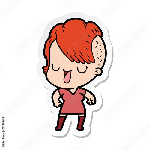 sticker of a cute cartoon girl with hipster haircut