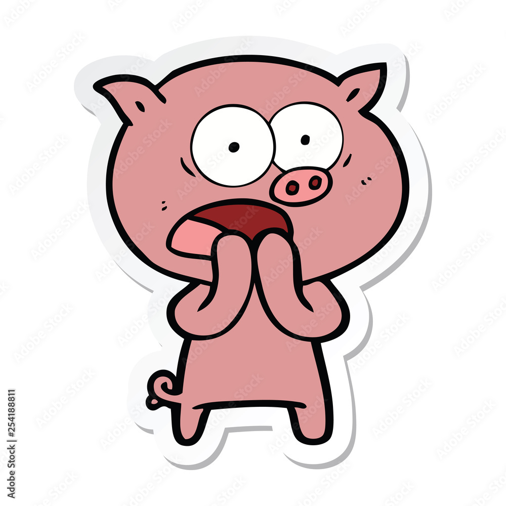 sticker of a cartoon pig shouting sticker of a cartoon pig shouting