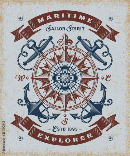 Vintage Maritime Explorer Typography. T-shirt and label graphics in woodcut style. Editable EPS10 vector illustration.