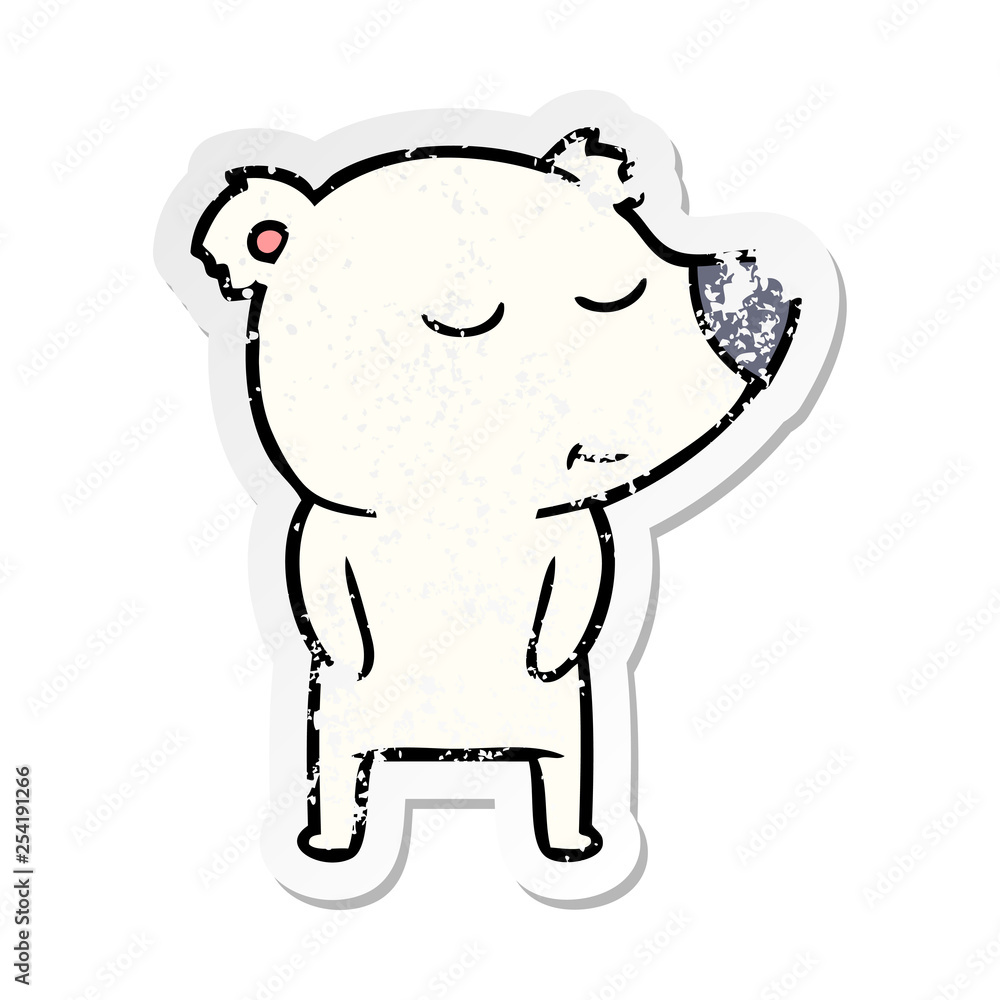 distressed sticker of a happy cartoon polar bear distressed sticker of a happy cartoon polar bear