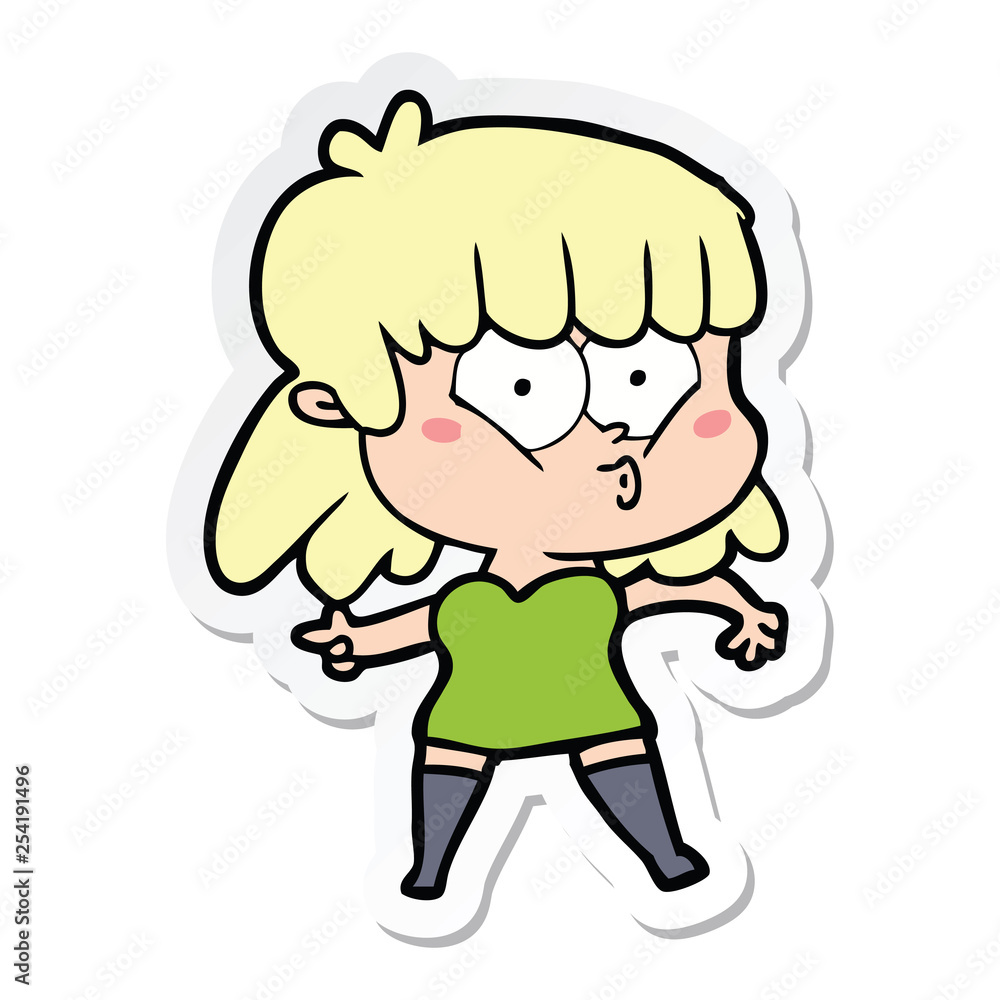 sticker of a cartoon whistling girl sticker of a cartoon whistling girl