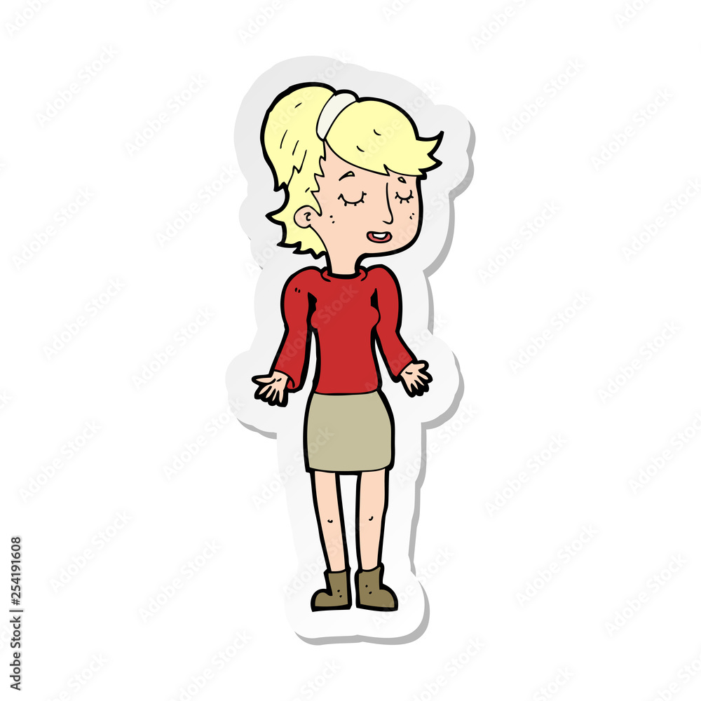 Fototapeta premium sticker of a cartoon woman shrugging shoulders