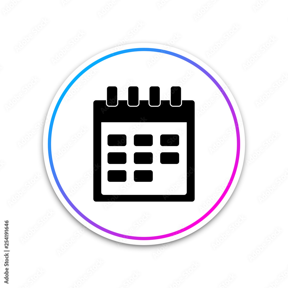 Calendar icon isolated on white background. Circle white button. Vector Illustration