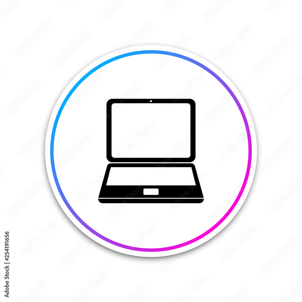 Laptop icon isolated on white background. Computer notebook with empty screen sign. Circle white button. Vector Illustration Laptop icon isolated on white background. Computer notebook with empty screen sign. Circle white button. Vector Illustration