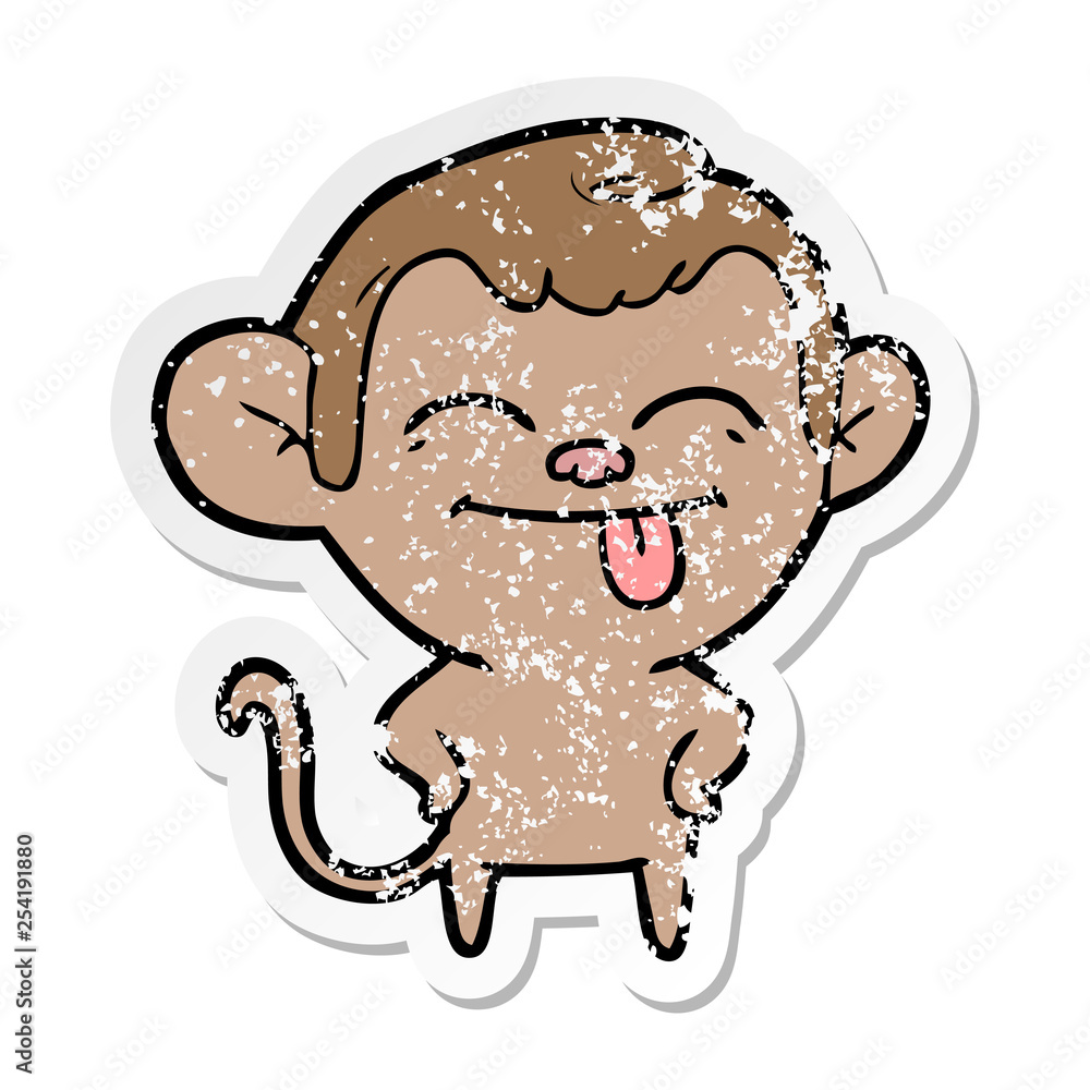 Fototapeta premium distressed sticker of a funny cartoon monkey