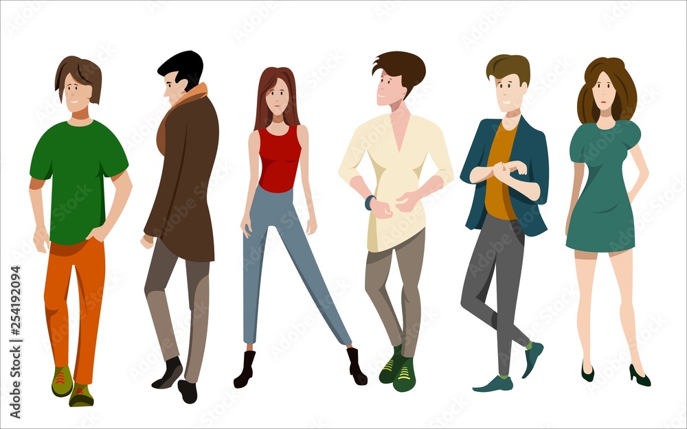 Fototapeta premium people of different sexes standing in different poses in full growth set