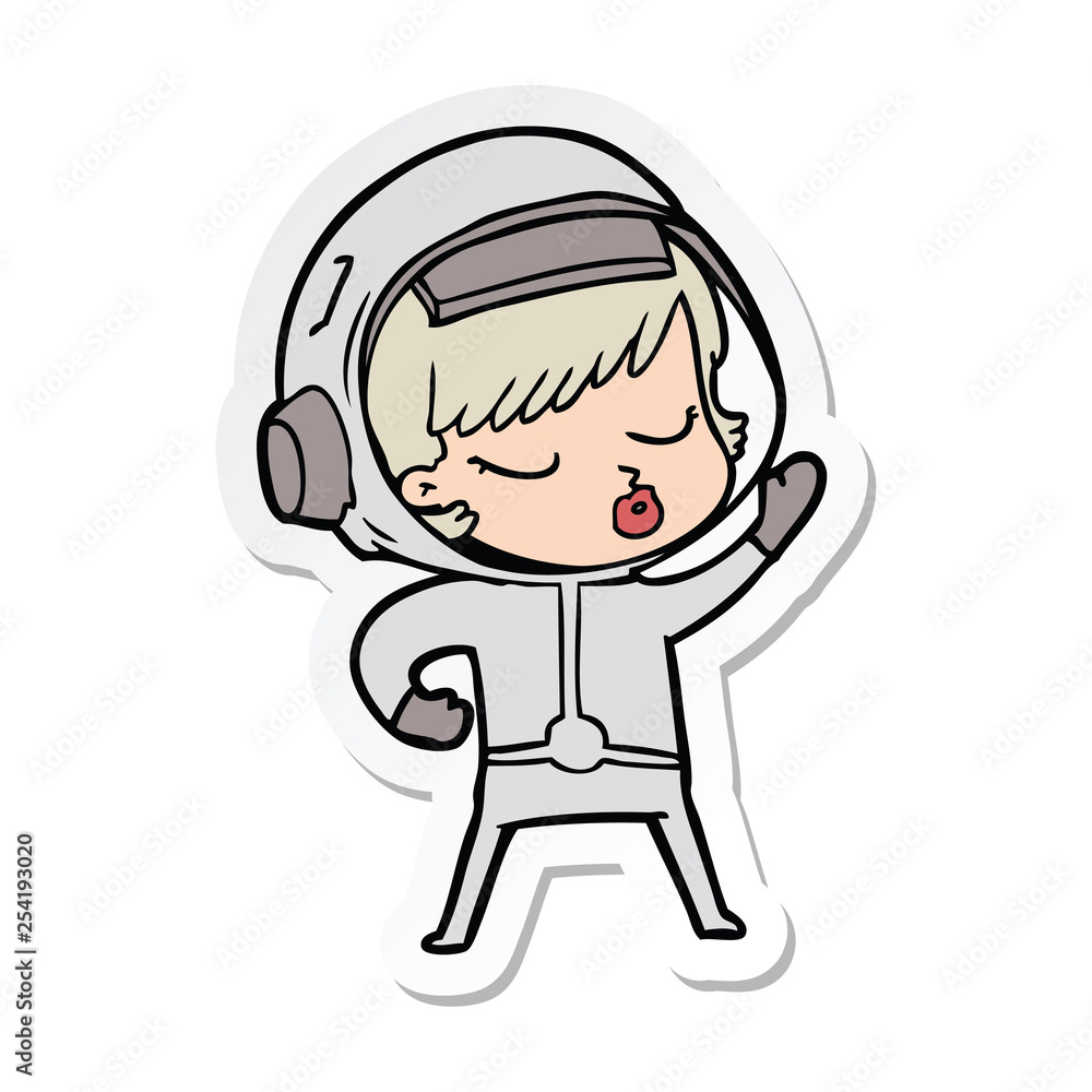 sticker of a cartoon pretty astronaut girl sticker of a cartoon pretty astronaut girl