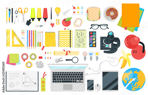 School stationery top view