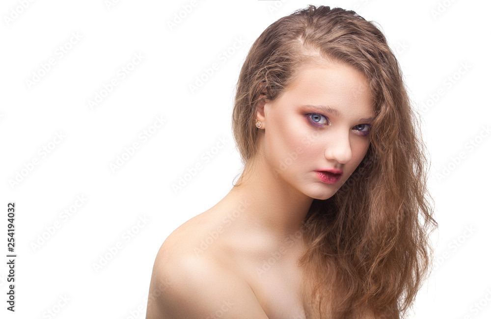 Beautiful woman face studio isolated on the white Beautiful woman face studio isolated on the white