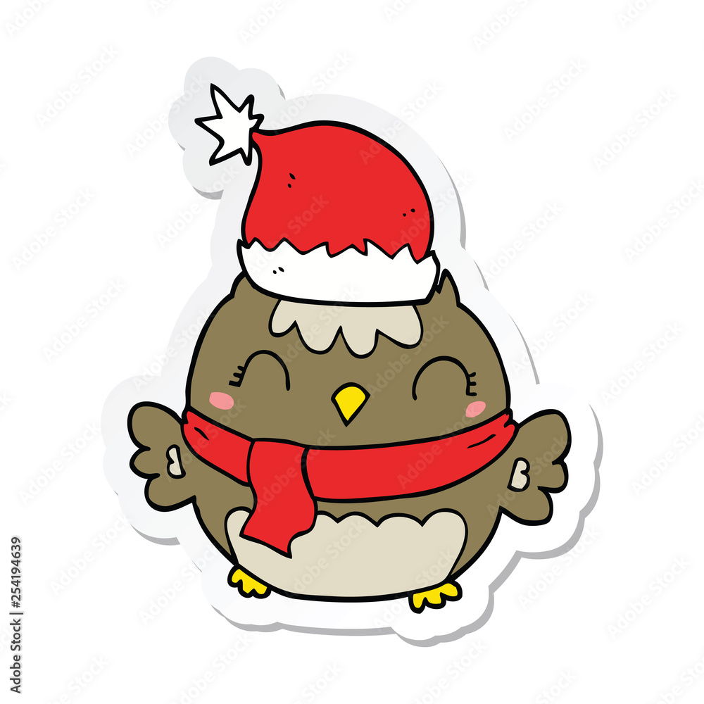 sticker of a cute christmas owl sticker of a cute christmas owl