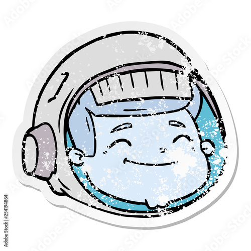 distressed sticker of a cartoon astronaut face