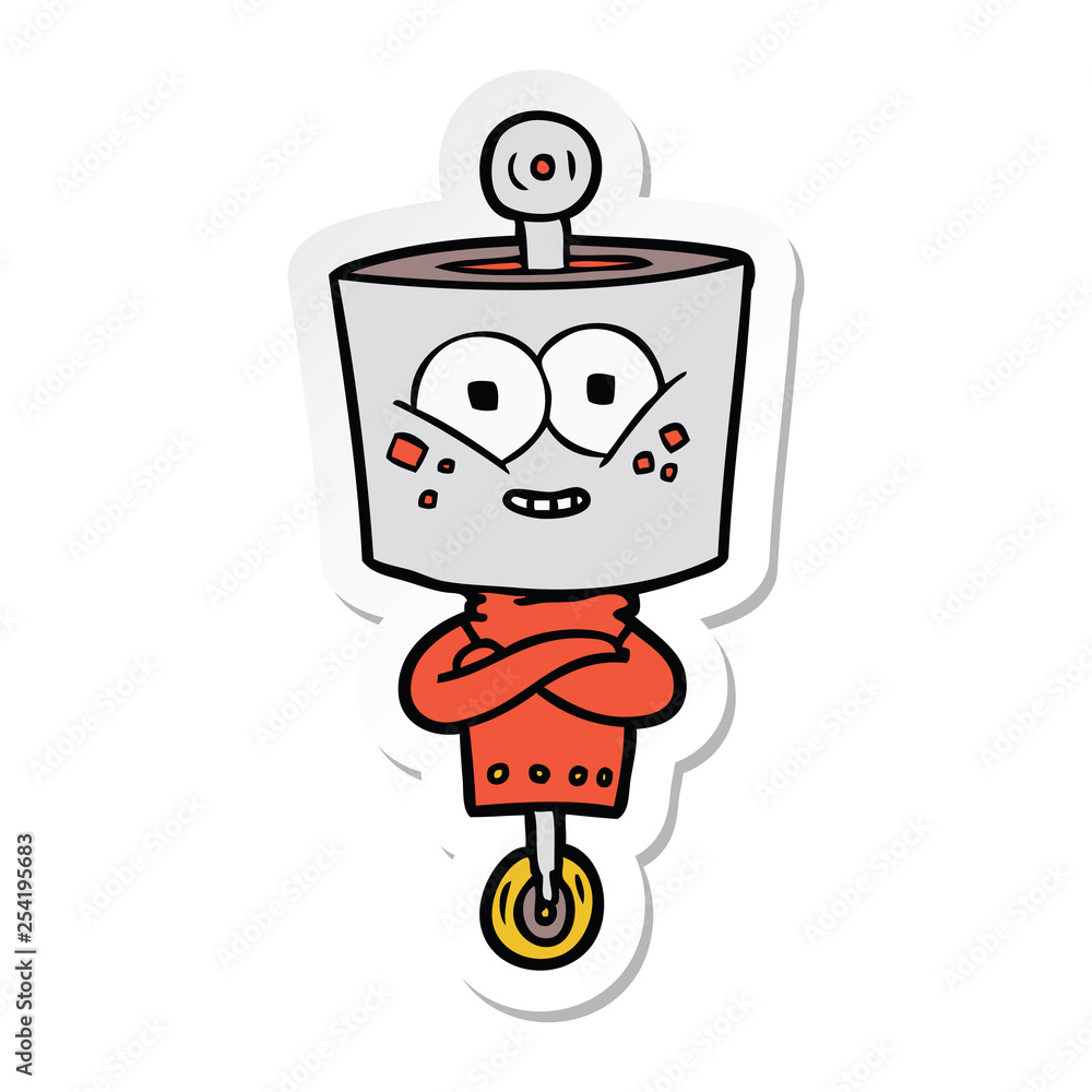 sticker of a happy cartoon robot sticker of a happy cartoon robot