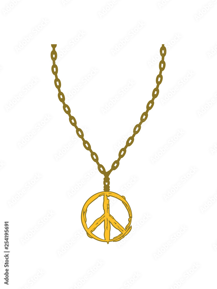 peace zeichen halskette frieden hippie symbol krieg protest schmuck halsband  aufhängen kette schön hübsch gold design cool Stock Illustration | Adobe  Stock