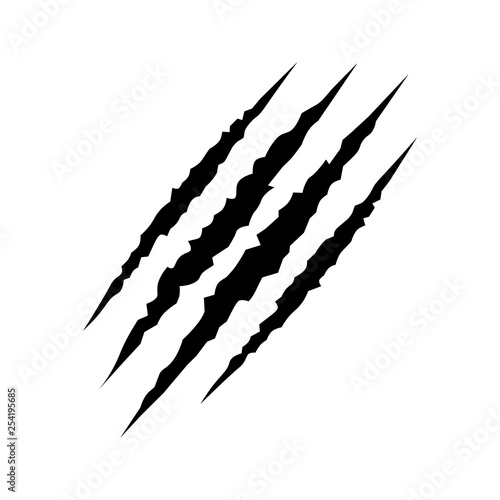 Hand drawn Animal's claws scratch scrape track, Cat tiger scratches paw shape, Four nails trace, illustration vector isolated flat design.