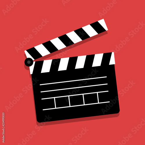 Fototapeta Clapperboard vector illustration isolated on blue color background, flat style c