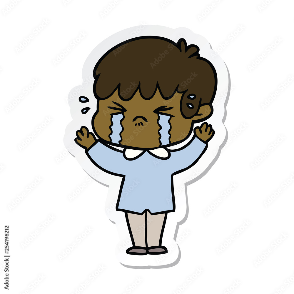 sticker of a cartoon boy crying sticker of a cartoon boy crying