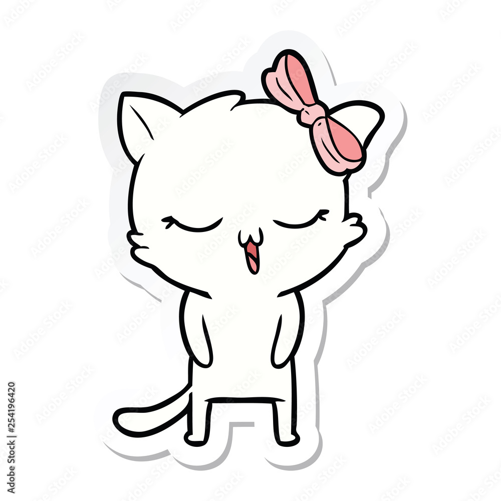 sticker of a cartoon cat with bow on head sticker of a cartoon cat with bow on head