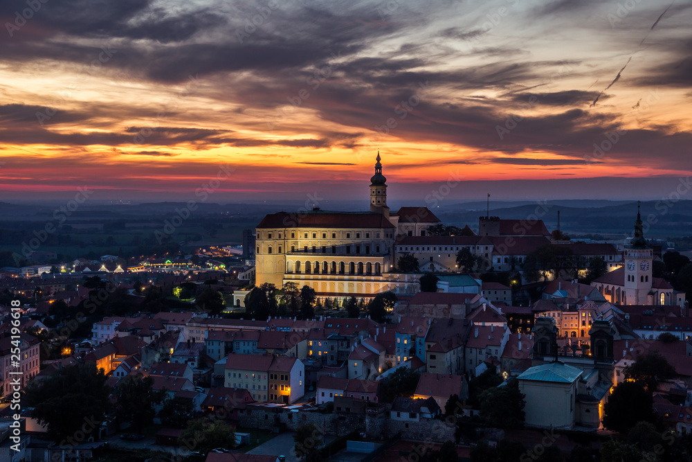 Naklejka premium Beautiful view on city Mikulov in night after sunset