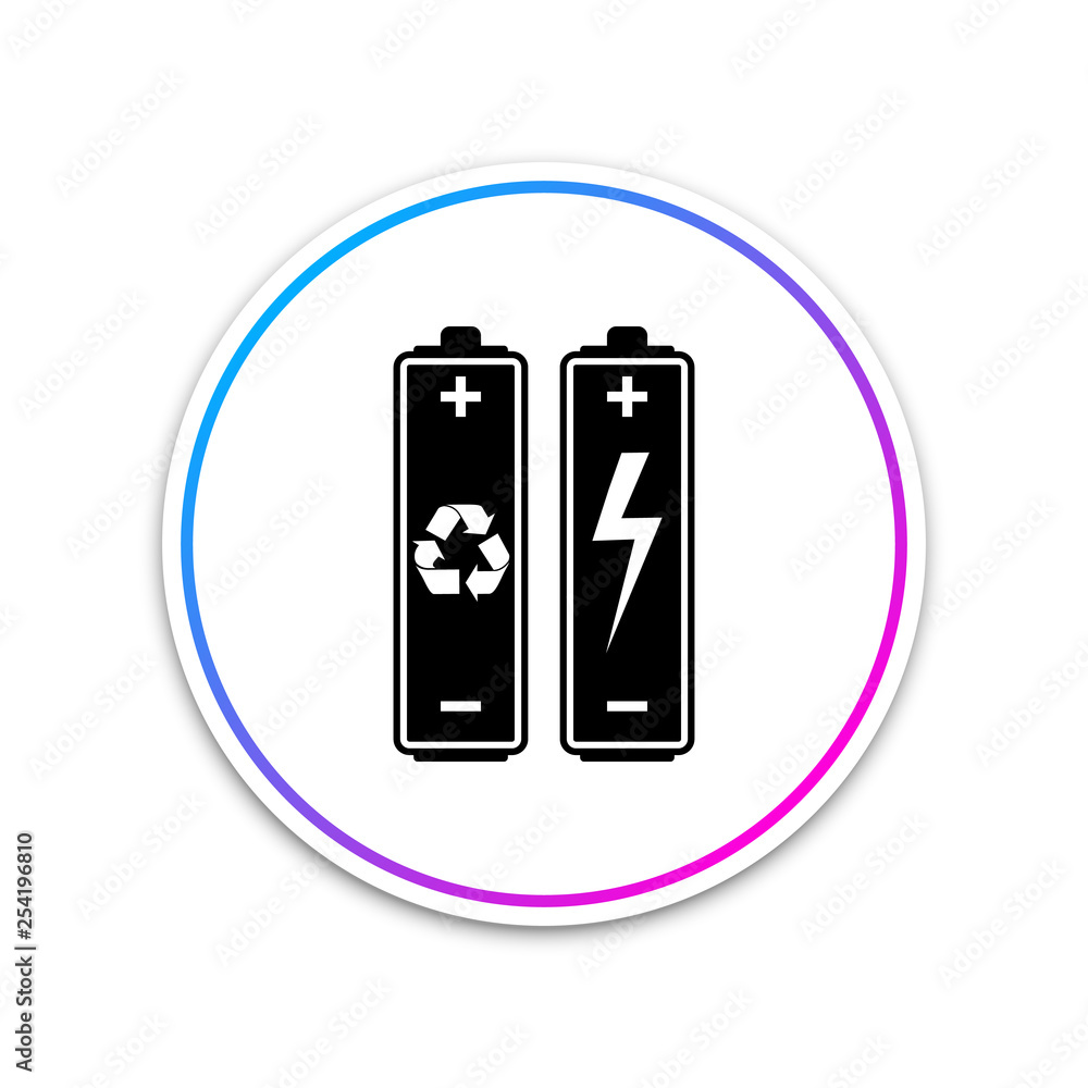 Battery with recycle symbol - renewable energy concept icon isolated on white background. Circle white button. Vector Illustration Battery with recycle symbol - renewable energy concept icon isolated on white background. Circle white button. Vector Illustration