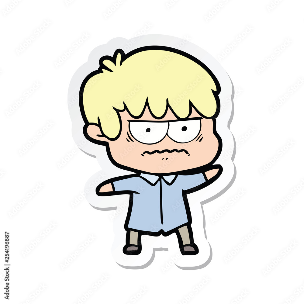 sticker of a annoyed cartoon boy sticker of a annoyed cartoon boy