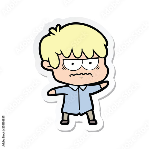 sticker of a annoyed cartoon boy