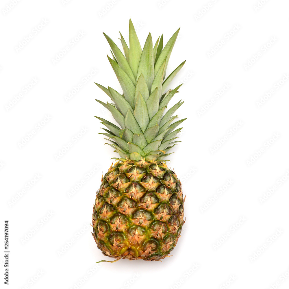 Pineapple whole isolated on white background. Creative tropical fruit concept. Flat lay, top view Pineapple whole isolated on white background. Creative tropical fruit concept. Flat lay, top view
