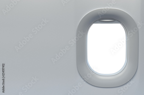 Airplane window. Travel and tourism fliight concept. Space for text.