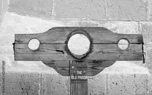 Fotografie Detail view on a wooden Guillotine with Lock
