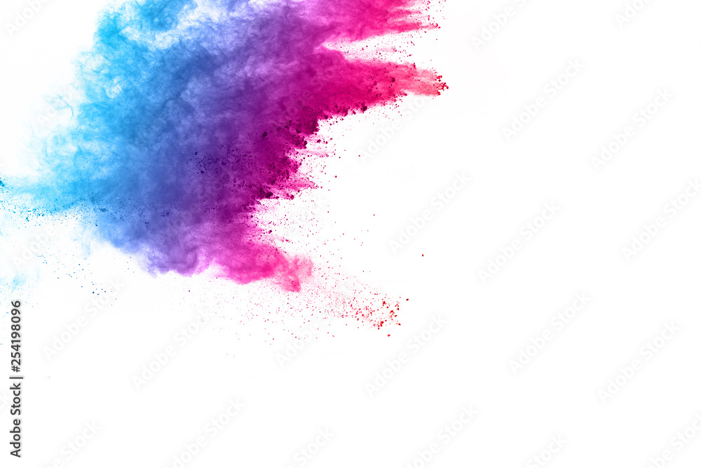 abstract powder splatted background. Colorful powder explosion on white background. Colored cloud. Colorful dust explode. Paint Holi.