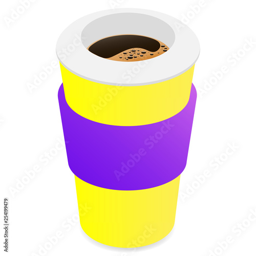 Vector drawing, thermomug with coffee on a white background