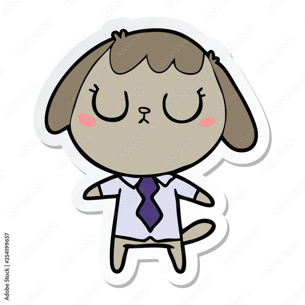 sticker of a cute cartoon dog wearing office shirt sticker of a cute cartoon dog wearing office shirt