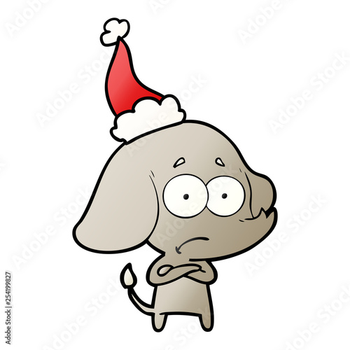 gradient cartoon of a unsure elephant wearing santa hat