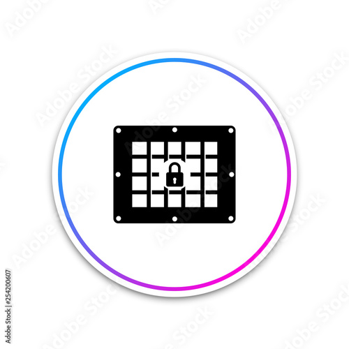Prison window icon isolated on white background. Circle white button. Vector Illustration
