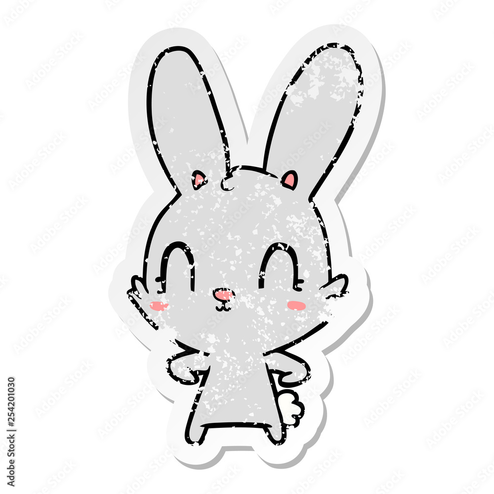 distressed sticker of a cute cartoon rabbit distressed sticker of a cute cartoon rabbit