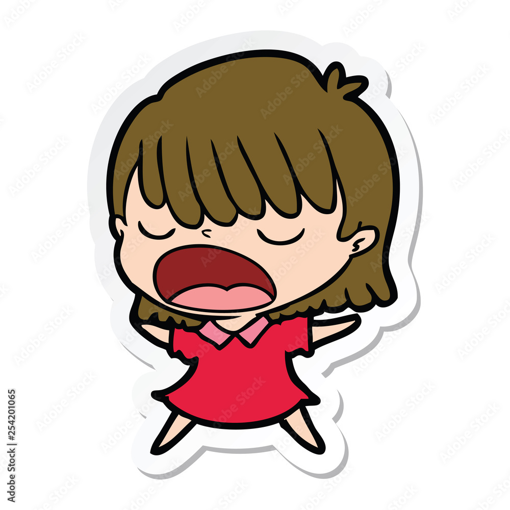 sticker of a cartoon woman talking loudly sticker of a cartoon woman talking loudly