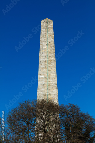 Wellington Monument, Phoenix Park, Dublin, Ireland.  The obelisk is 62 meters (203 ft) tall, it is the largest obelisk in Europe. The monument was built to celebrate the victories of Arthur Wellesley