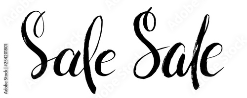 Sale, handwritten text isolated on white background. Brush Pen lettering, modern calligraphy for discount actions. Usable vector illustration for poster, cover, banner, invitation, leaflet