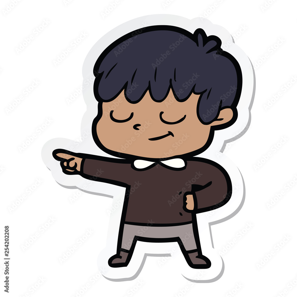 sticker of a cartoon happy boy sticker of a cartoon happy boy